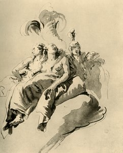 18世紀半ば、1928年の2人の若い女性と兵士 作： Giovanni Battista Tiepolo