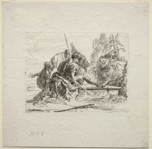 さまざまなカプリース：2人の兵士と2人の女性、1785年。 作： Giovanni Battista Tiepolo