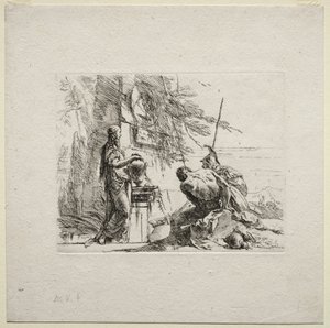 様々な気まぐれ：花瓶に手を置いて立つ女 作： Giovanni Battista Tiepolo