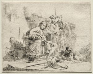 様々な気まぐれ：壷に寄りかかって座っている若い男 作： Giovanni Battista Tiepolo