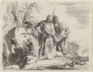 哲学者と座っている女性と若い兵士 作： Giovanni Battista Tiepolo