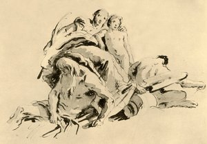 18世紀半ばの少年、リバーゴッド、サテュロスの若い女性、1928年 作： Giovanni Battista Tiepolo