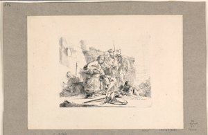 ヴァリ・カプリッチより、壷と他の人物のそばに座る若者 作： Giovanni Battista Tiepolo