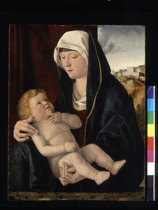 マドンナと子供 (木にテンペラと油彩) 作： Giovanni Bellini