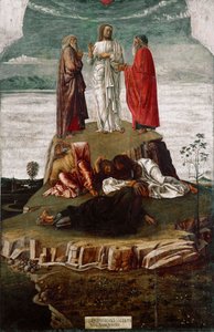 ジョヴァンニ・ベリーニ（1432 ca.～1516）の「変容の絵」は、「イル・ジャンベリーノ」と呼ばれています。1455年 薄さ134x68cm ヴェネツィア、コレール美術館、No.27 作： Giovanni Bellini