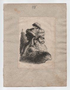 ターバンを巻いたトルコ人の頭部、1760年頃（エングレーヴィング） 作： Giovanni Benedetto (1609 64) (after) Castiglione