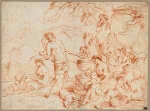 ヘルムの前のバッカナール、1660年代初期（油彩、赤褐色顔料） 作： Giovanni Benedetto (1609 64) Castiglione