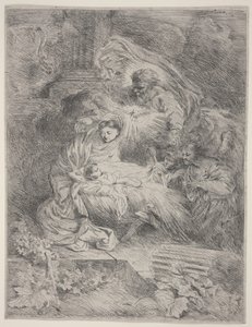 父なる神、聖霊の鳩、天使とのキリスト降誕、1645年頃（エッチング） 作： Giovanni Benedetto Castiglione