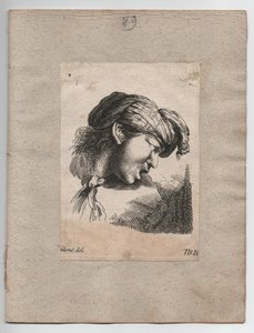 スカーフを巻いたトルコ人の頭部、1750年頃（エングレーヴィング） 作： Giovanni Benedetto (1609 64) (after) Castiglione