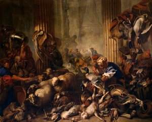 商人たちを神殿から追い出すキリスト 作： Giovanni Benedetto Castiglione