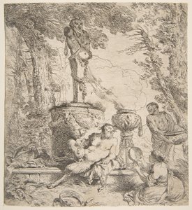 神々への祭壇の前のバッカナル、ca。 1645年。 作： Giovanni Benedetto Castiglione