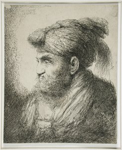 ターバンを身に着けているひげを生やした男、1674-51 作： Giovanni Benedetto Castiglione