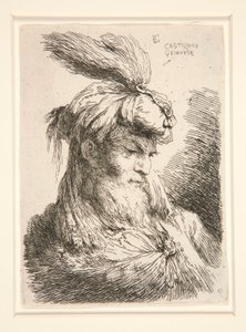 頭の小さな研究シリーズからの右向きの図 作： Giovanni Benedetto Castiglione