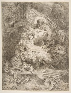 聖母子を見守る父なる神、右の天使たち、およそ。 1645-47。 作： Giovanni Benedetto Castiglione