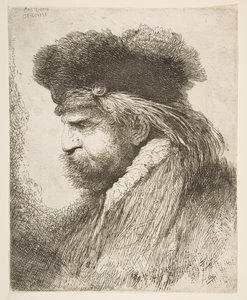 ラージオリエンタルヘッドシリーズから、左を向いた老人の頭。 1645-50。 作： Giovanni Benedetto Castiglione