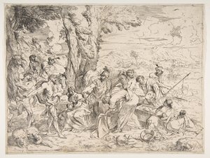 ジェイコブの所持品の中から偶像を探すラバン。 1635-40。 作： Giovanni Benedetto Castiglione