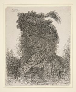 影に顔を向けて前を向く男性 作： Giovanni Benedetto Castiglione