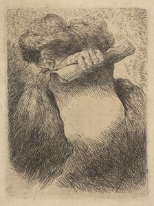 オリエンの小さな頭のシリーズから、顔の前に巻物を持っている男...、ca。 1645-50。 作： Giovanni Benedetto Castiglione