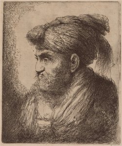 あごひげとタッセル付きの頭飾りの男性、左向き 作： Giovanni Benedetto Castiglione