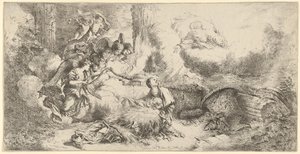 父なる神と天使たちとのキリスト降誕、ca。 1647-50。 作： Giovanni Benedetto Castiglione