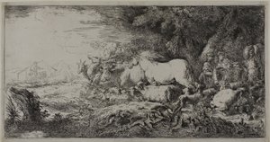 箱舟に入るノアと動物たち 作： Giovanni Benedetto Castiglione