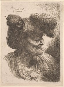右向き毛皮ターバンの老人 作： Giovanni Benedetto Castiglione