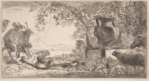 大きな花瓶の前に横たわるパン 作： Giovanni Benedetto Castiglione