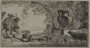 大きな花瓶の前に横たわるパン 作： Giovanni Benedetto Castiglione