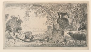 花瓶の向かいに座っているパン 作： Giovanni Benedetto Castiglione
