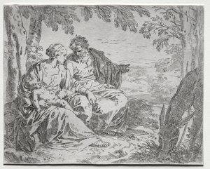 エジプトへのフライトで休憩 作： Giovanni Benedetto Castiglione