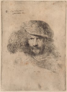 自画像(?)、羽毛帽をかぶる [「ベルニーニの肖像」] 作： Giovanni Benedetto Castiglione