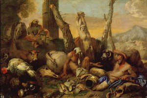 いい男を提灯で探しているディオゲネスの寓話 作： Giovanni Benedetto Castiglione