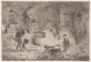 死者を葬るトビット1647-51。 作： Giovanni Benedetto Castiglione