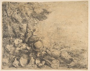 2つの羊飼い、ロバと風景の中の他の動物、ca。 1638-1640。 作： Giovanni Benedetto Castiglione