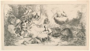 聖母子と父なる神と天使たち 作： Giovanni Benedetto Castiglione