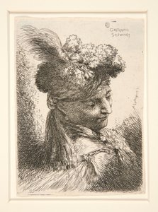 ひげのない青年、3/4 ビューで見た、右を向いて見下ろした、シリーズ Les petites tetes、d から 作： Giovanni Benedetto Castiglione