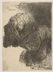 頭を下げた若い男は、ターバンを着用し、左向きで、シリーズo ...、ca。 1645-1650。 作： Giovanni Benedetto Castiglione
