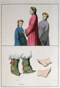 1819年にミラノで出版された、ジュールズフェラーリオの「ルコスチュームアンシャンエモデルヌ」のイラストによる中国の女性の足