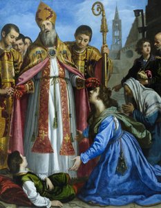 死んだ少年をよみがえらせる聖ゼノビウス、1610-20年頃と思われる（油彩・カンヴァス） 作： Giovanni Biliverti