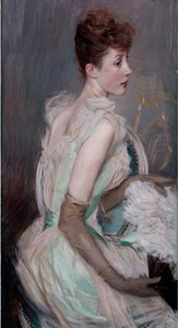 ベルエポック：ジョヴァンニ・ボルディーニ(1842-1931)による「ドリューズ伯爵夫人（旧姓：スザンヌ・ベルティエ）の肖像」絵画 作： Giovanni Boldini