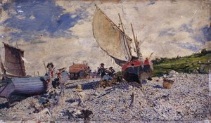 ルアーブルの北のエトルタビーチ。ルアーブルの北のエトルタビーチ、c.1870-72 作： Giovanni Boldini