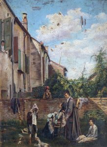 イタリア、フェラーラ、父の家の中庭 作： Giovanni Boldini