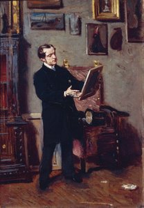 イタリア、フィレンツェ、絵を見ている若い男性 作： Giovanni Boldini