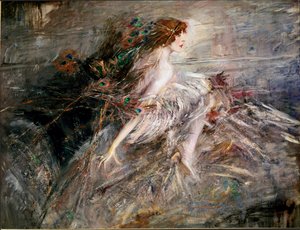 ジョヴァンニボルディーニによる孔雀の羽の絵とマーキスカサティの肖像画 作： Giovanni Boldini