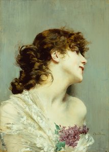 若い女性のプロフィール（パネルに油彩） 作： Giovanni Boldini