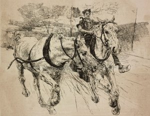 援軍の馬車の馬、ジョバンニ・ボルディーニの原画からのエングレーヴィング、『L