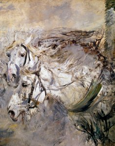 二頭の白馬 ジョバンニ・ボルディーニ（1842-1931）の絵画 1874年 薄暗い。153x122 cm ピストイア、ボルディーニ・コレクション 作： Giovanni Boldini