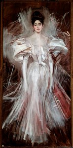 白いサテンに身を包んだ若い女性（花火） ジョヴァンニ・ボルディーニ（1842-1931）の絵画 1892年 Dim.200x101 cm Pistoia, Boldini コレクション