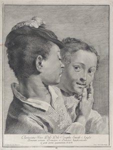 少女の顔に触れている帽子をかぶった少年、1743年。 作： Giovanni Cattini