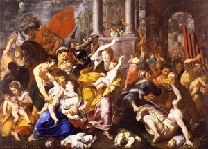 The Massacre of the Innocents、Johann Christoph Storer (1611-1671) 作、キャンバスに油彩、300x420 cm、St Eustorgio 教会、ミラノ、イタリア。 作： Giovanni Cristoforo Storer